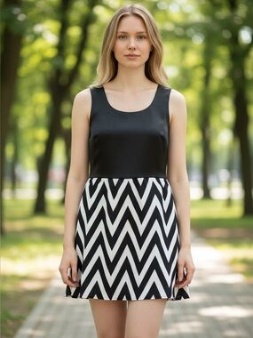 41 Hawthorn Black and White Chevron Midi Dress